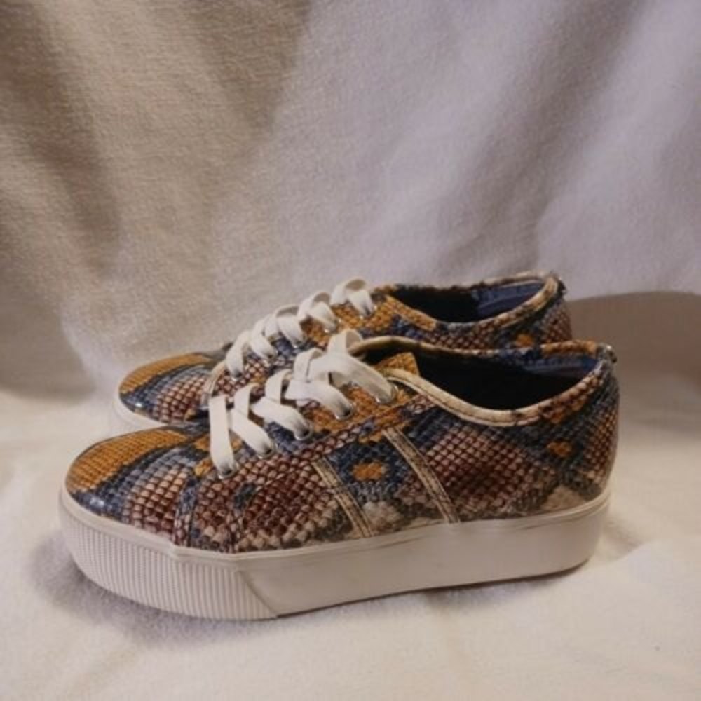 Steve Madden Emmi 2" Platform Sneakers Shoes Womens 7.5M Python Snake Lace Up